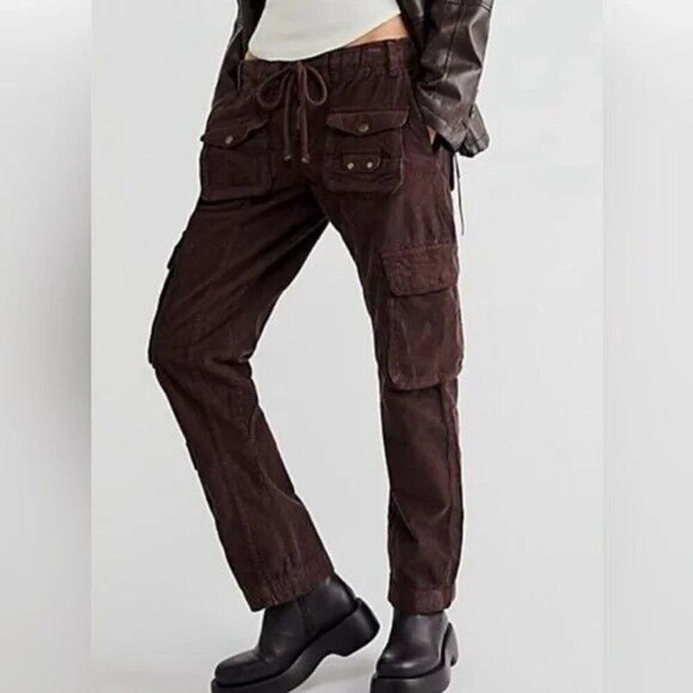 Free People Tahiti Cargo Cords sz L Dark Brown Corduroy $168